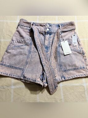 Joie Edana High Rise Tie Waist Washed Pink-Blue Denim Shorts NWT, Size 30